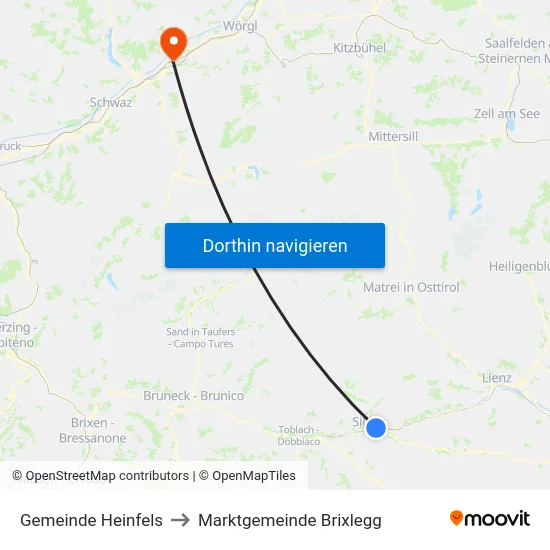 Gemeinde Heinfels to Marktgemeinde Brixlegg map