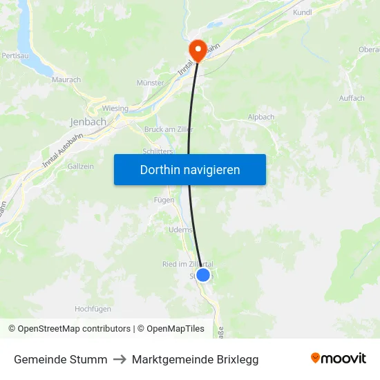 Gemeinde Stumm to Marktgemeinde Brixlegg map