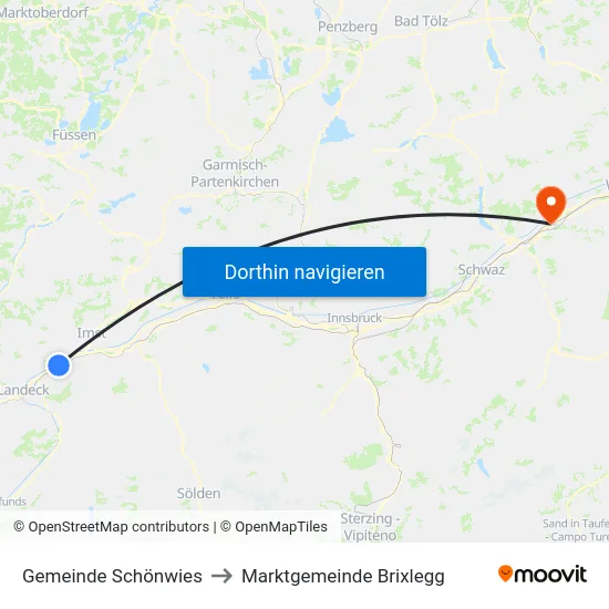 Gemeinde Schönwies to Marktgemeinde Brixlegg map