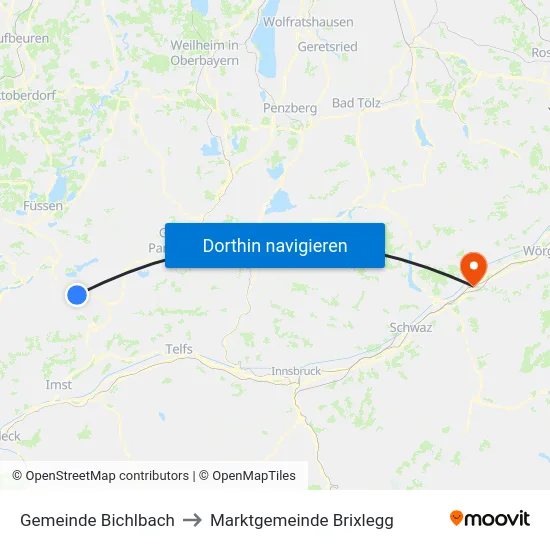 Gemeinde Bichlbach to Marktgemeinde Brixlegg map