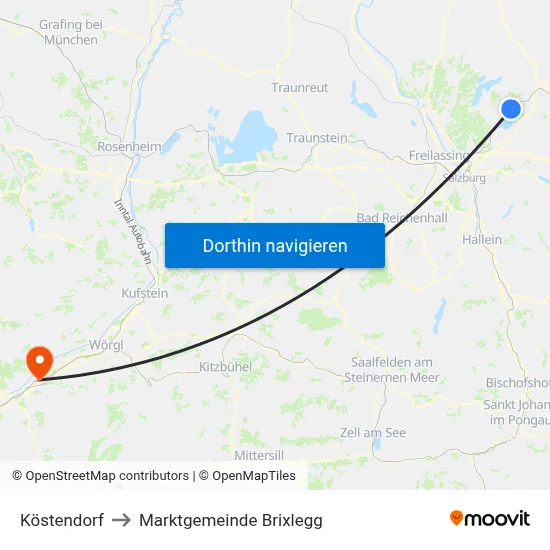 Köstendorf to Marktgemeinde Brixlegg map