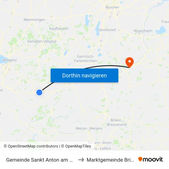Gemeinde Sankt Anton am Arlberg to Marktgemeinde Brixlegg map