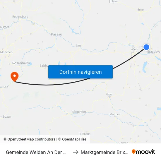 Gemeinde Weiden An Der March to Marktgemeinde Brixlegg map
