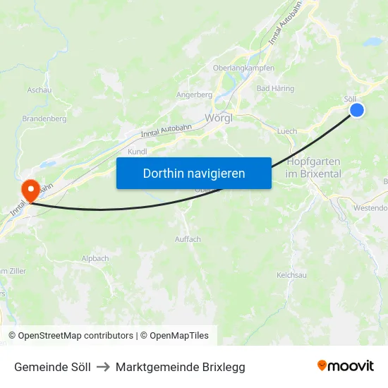 Gemeinde Söll to Marktgemeinde Brixlegg map