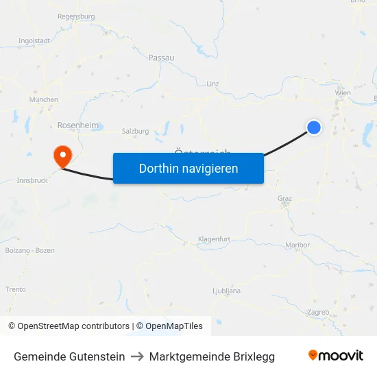 Gemeinde Gutenstein to Marktgemeinde Brixlegg map