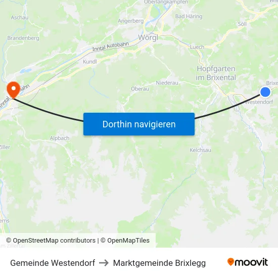 Gemeinde Westendorf to Marktgemeinde Brixlegg map