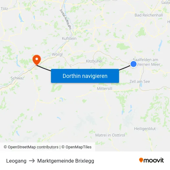 Leogang to Marktgemeinde Brixlegg map