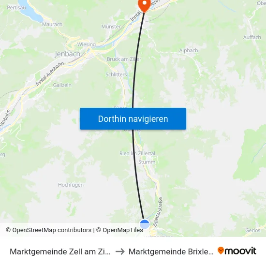 Marktgemeinde Zell am Ziller to Marktgemeinde Brixlegg map
