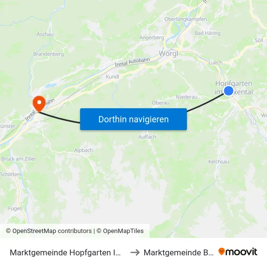 Marktgemeinde Hopfgarten Im Brixental to Marktgemeinde Brixlegg map