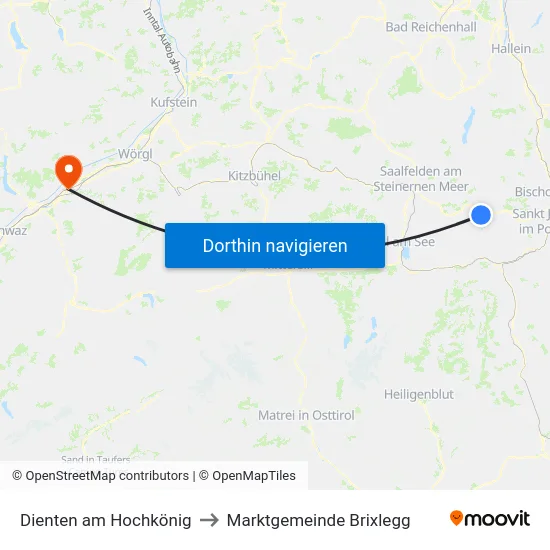 Dienten am Hochkönig to Marktgemeinde Brixlegg map