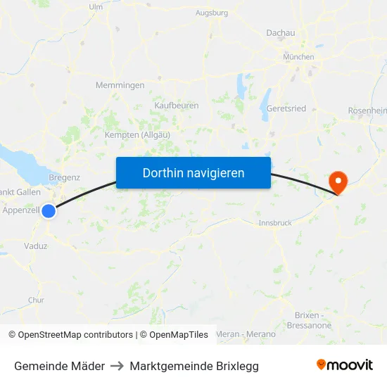 Gemeinde Mäder to Marktgemeinde Brixlegg map