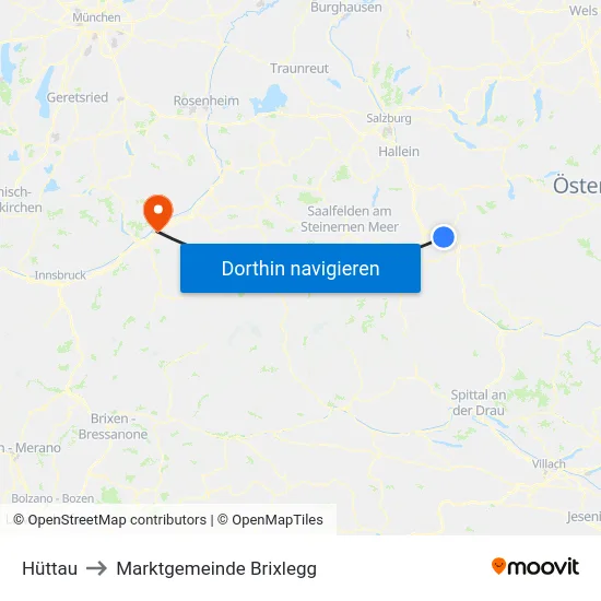 Hüttau to Marktgemeinde Brixlegg map