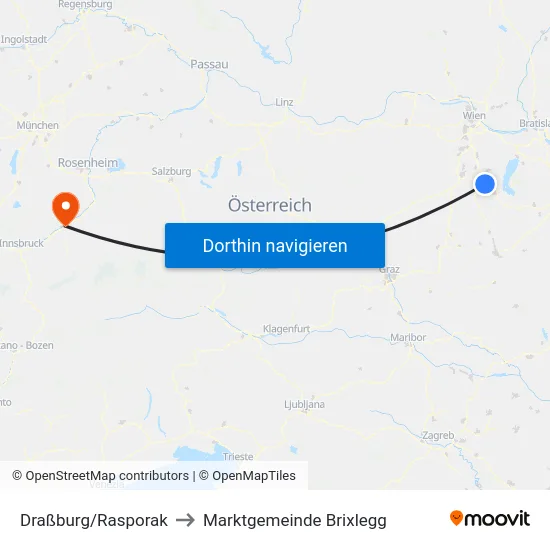 Draßburg/Rasporak to Marktgemeinde Brixlegg map
