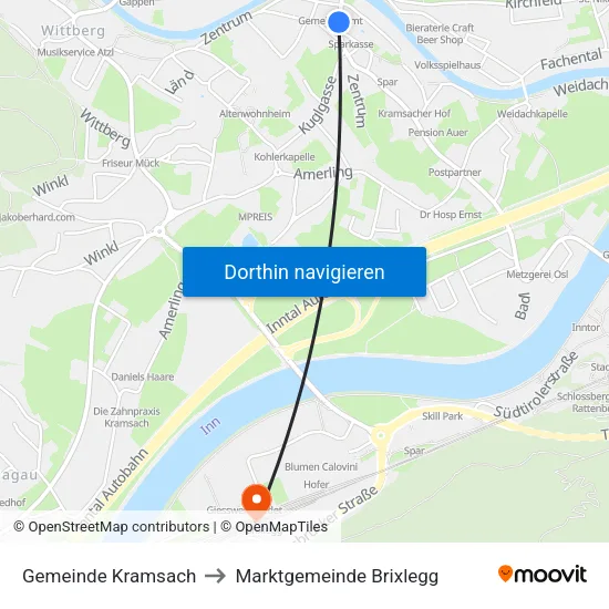 Gemeinde Kramsach to Marktgemeinde Brixlegg map