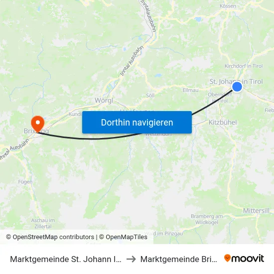 Marktgemeinde St. Johann In Tirol to Marktgemeinde Brixlegg map