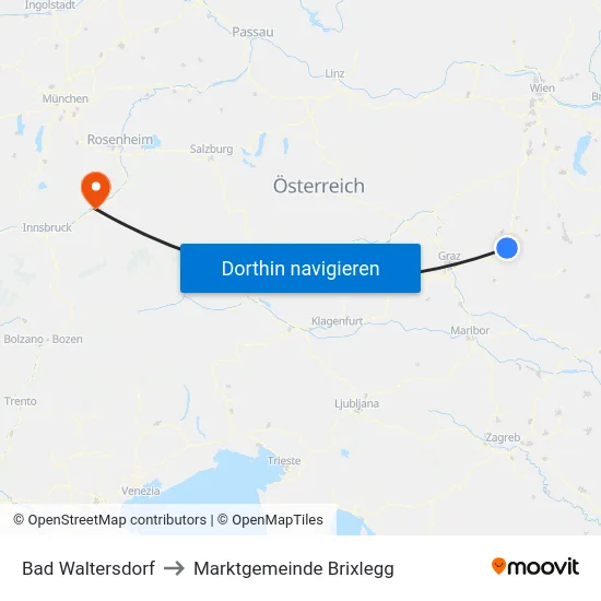 Bad Waltersdorf to Marktgemeinde Brixlegg map