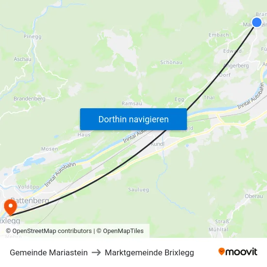 Gemeinde Mariastein to Marktgemeinde Brixlegg map