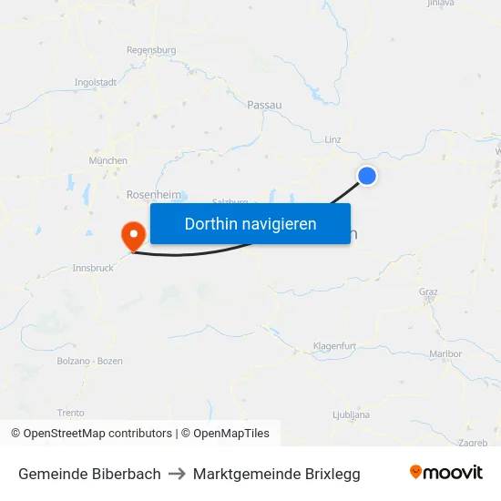 Gemeinde Biberbach to Marktgemeinde Brixlegg map