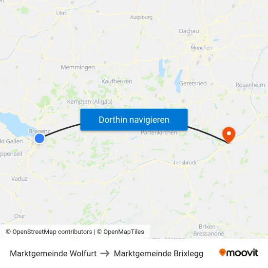 Marktgemeinde Wolfurt to Marktgemeinde Brixlegg map