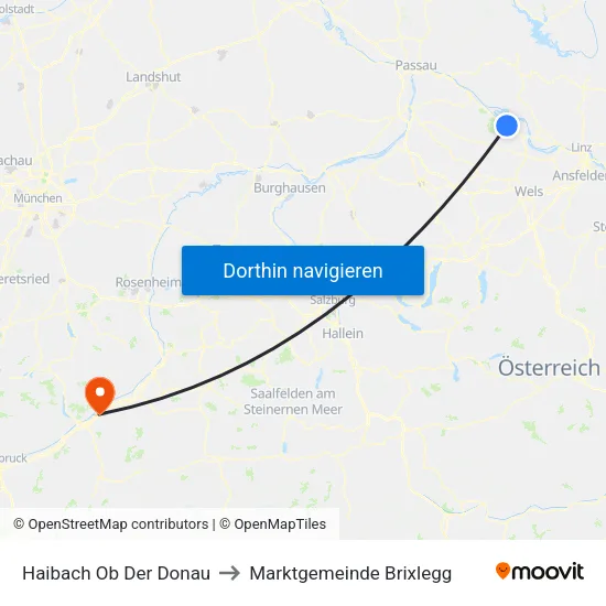 Haibach Ob Der Donau to Marktgemeinde Brixlegg map