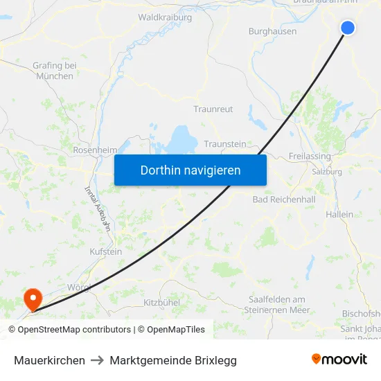 Mauerkirchen to Marktgemeinde Brixlegg map