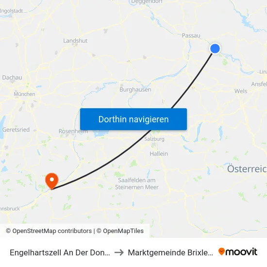 Engelhartszell An Der Donau to Marktgemeinde Brixlegg map