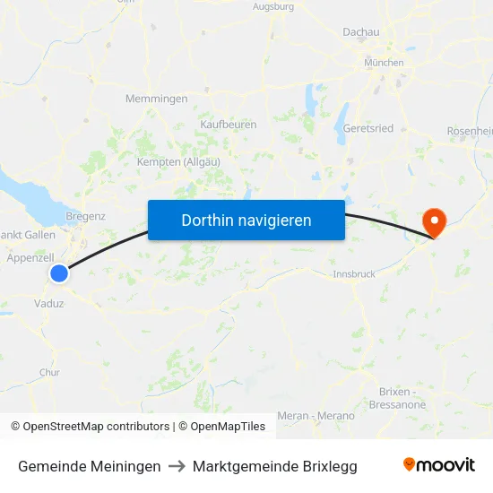 Gemeinde Meiningen to Marktgemeinde Brixlegg map