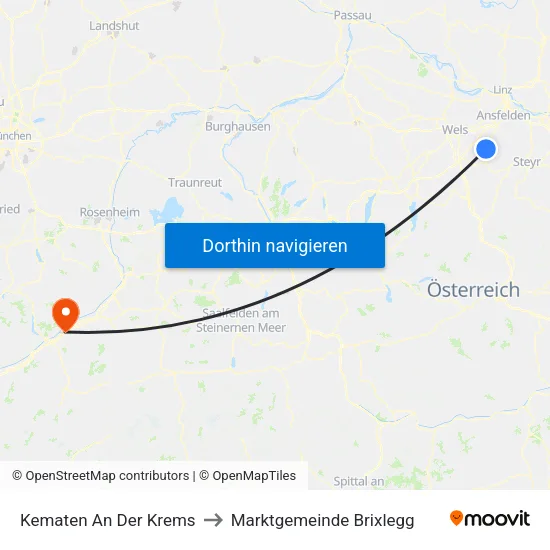 Kematen An Der Krems to Marktgemeinde Brixlegg map
