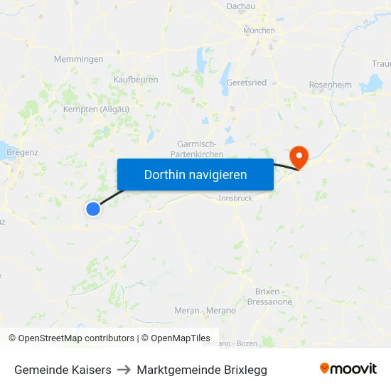 Gemeinde Kaisers to Marktgemeinde Brixlegg map