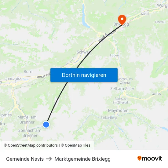 Gemeinde Navis to Marktgemeinde Brixlegg map