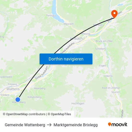 Gemeinde Wattenberg to Marktgemeinde Brixlegg map