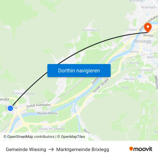 Gemeinde Wiesing to Marktgemeinde Brixlegg map