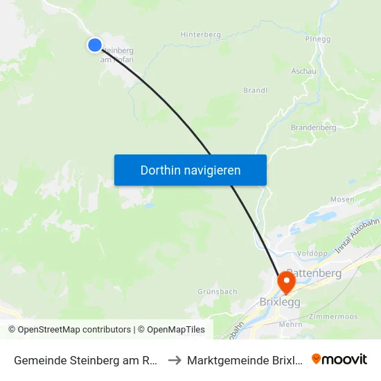 Gemeinde Steinberg am Rofan to Marktgemeinde Brixlegg map