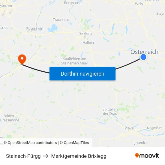 Stainach-Pürgg to Marktgemeinde Brixlegg map
