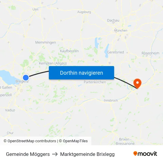Gemeinde Möggers to Marktgemeinde Brixlegg map