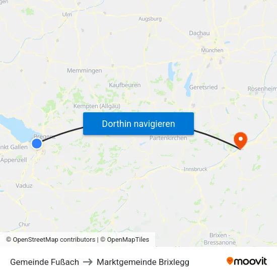 Gemeinde Fußach to Marktgemeinde Brixlegg map