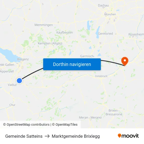 Gemeinde Satteins to Marktgemeinde Brixlegg map