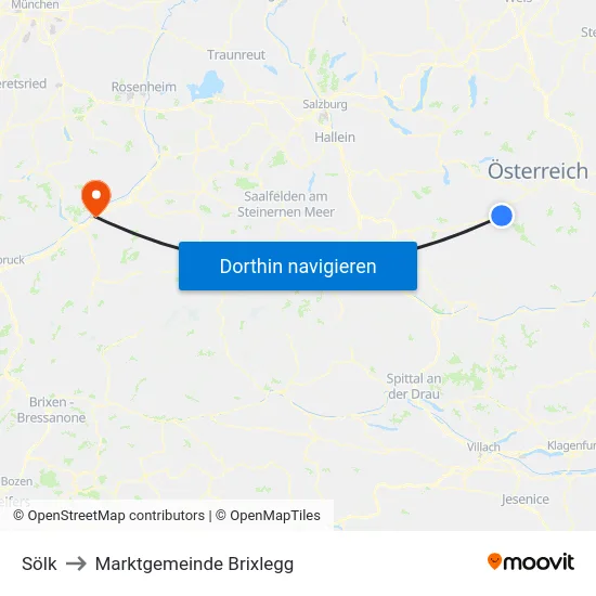 Sölk to Marktgemeinde Brixlegg map