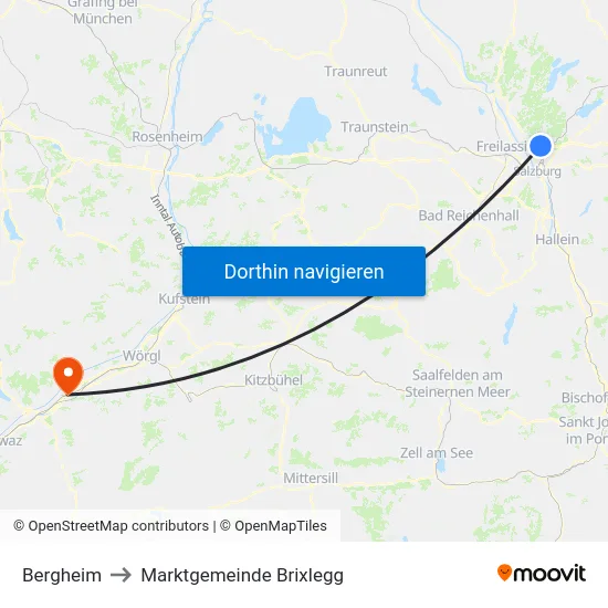 Bergheim to Marktgemeinde Brixlegg map