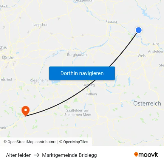 Altenfelden to Marktgemeinde Brixlegg map