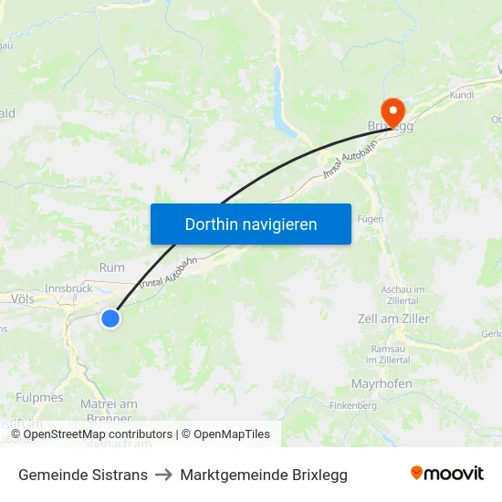 Gemeinde Sistrans to Marktgemeinde Brixlegg map