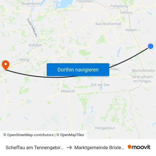 Scheffau am Tennengebirge to Marktgemeinde Brixlegg map