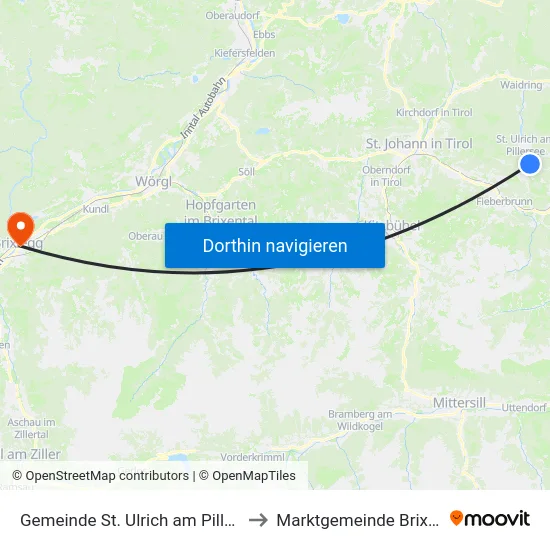 Gemeinde St. Ulrich am Pillersee to Marktgemeinde Brixlegg map