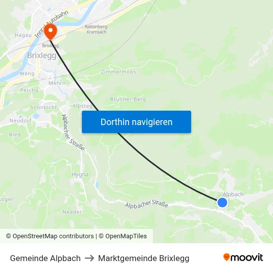Gemeinde Alpbach to Marktgemeinde Brixlegg map