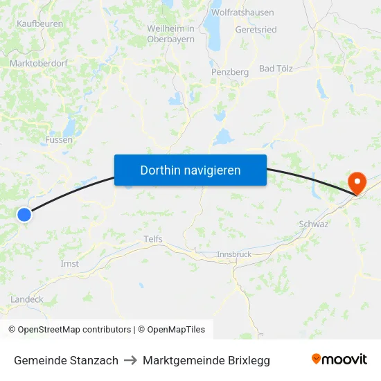 Gemeinde Stanzach to Marktgemeinde Brixlegg map