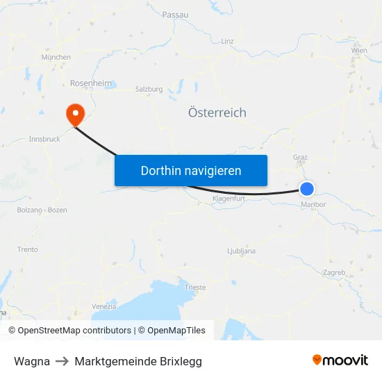 Wagna to Marktgemeinde Brixlegg map