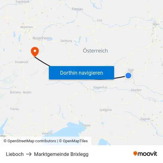 Lieboch to Marktgemeinde Brixlegg map