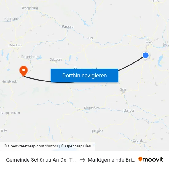 Gemeinde Schönau An Der Triesting to Marktgemeinde Brixlegg map