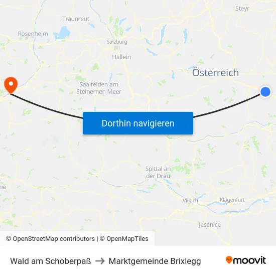 Wald am Schoberpaß to Marktgemeinde Brixlegg map