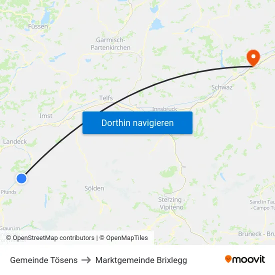 Gemeinde Tösens to Marktgemeinde Brixlegg map